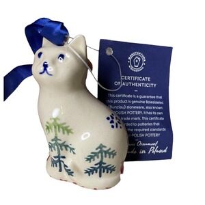 Polish Pottery Cat Ornament Christmas Handmade Poland Manufaktura Tree Gift
